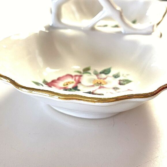 House of Webster Divided Candy Relish Trinket Keys Dip Dish Briar Rose Gold Trim - Picture 4 of 7